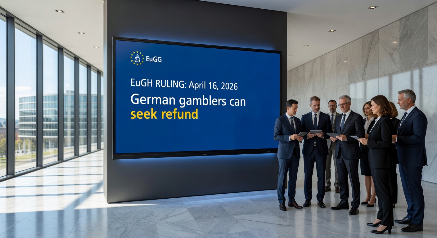 Deutscher Spieler am Laptop mit Online-Casino-Seite und EuGH-Urteil-Dokument, illustriert die neuen Rückerstattungsrechte